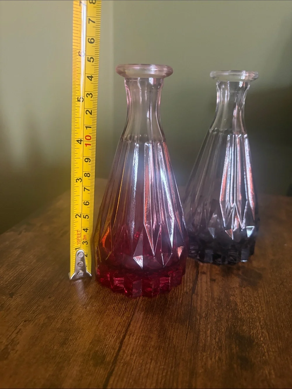 Faceted Glass Bud Vases in Pink and Gray- Set of 2